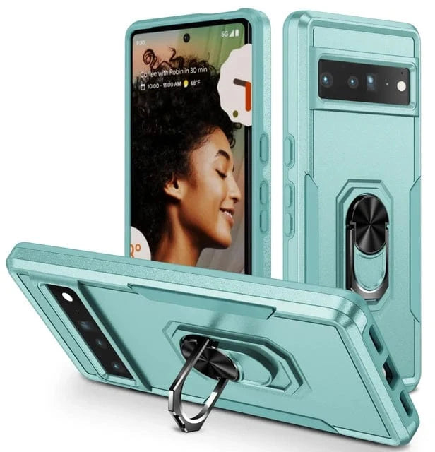 Shockproof Phone Case With Ring Grip For Google Pixel - Mint Green