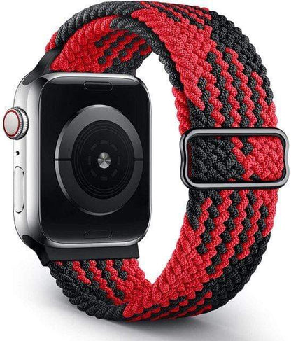Adjustable Braided Nylon Watch Band - Stripe Black Red