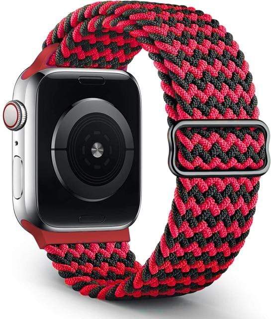 Adjustable Braided Nylon Watch Band - Black Red