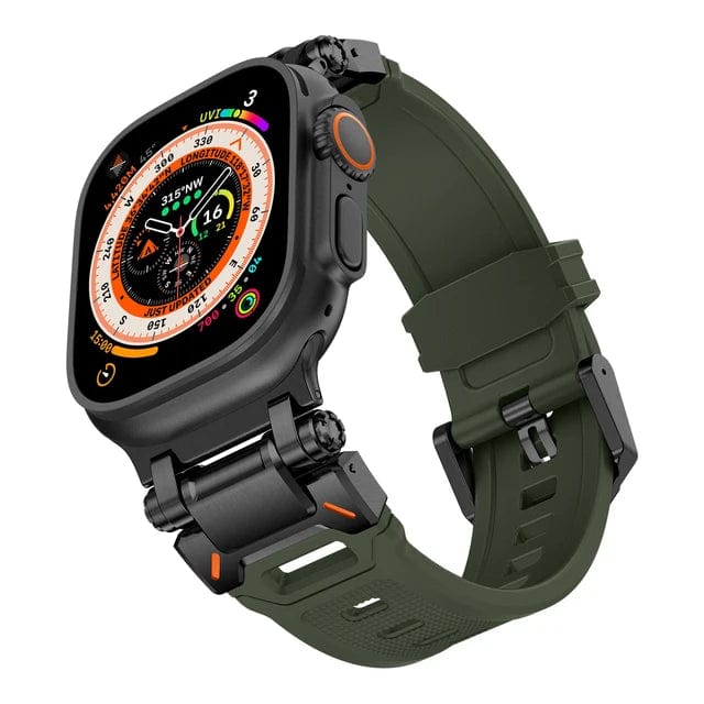 Rugged Mens Watch Band - Black + Green