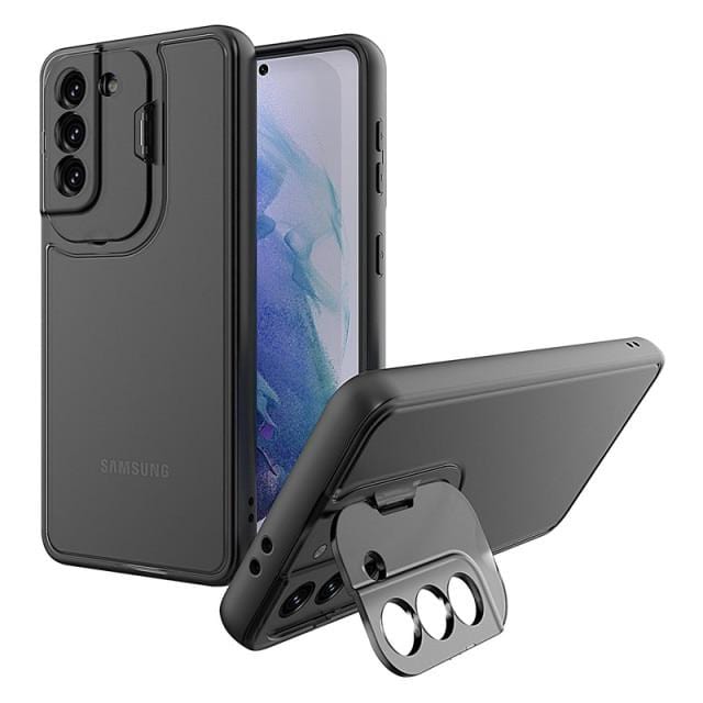 Shockproof Camera Kickstand Case For Samsung Galaxy - Transparent Black