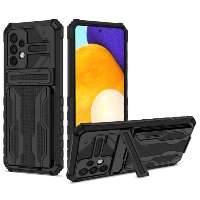 Shockproof Card Holder Case With Kickstand For Samsung A Series - Black