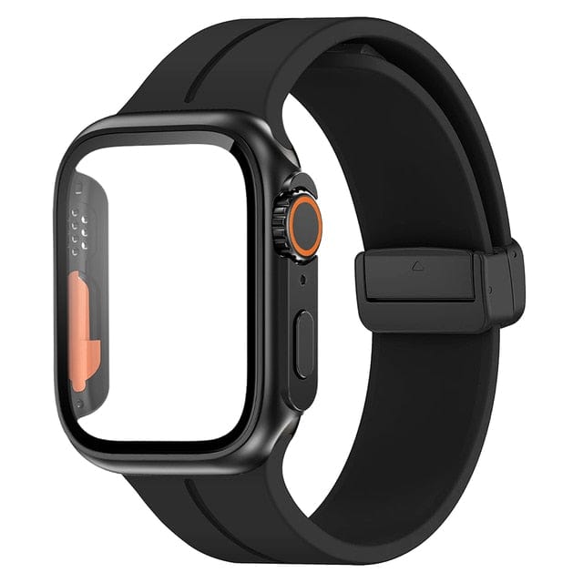 Magnetic Buckle Sports Watch Band With Case - Black