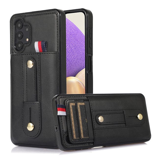 Leather Card Holder Case For Samsung Galaxy A - Black