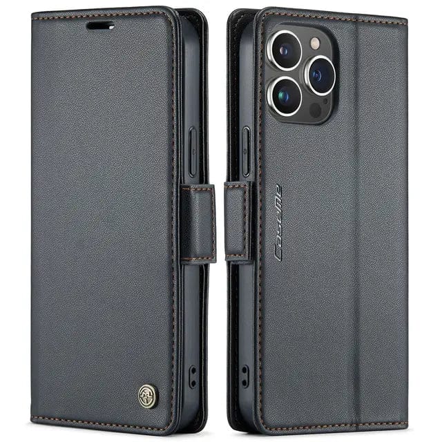 RFID Leather Card Holder Phone Case - Black