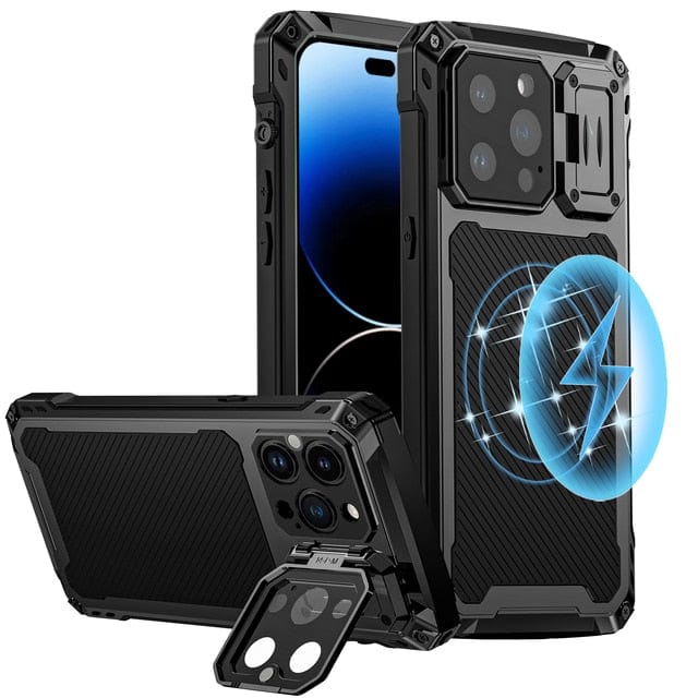 Heavy Duty Phone Case With Magnetic Charging - Black