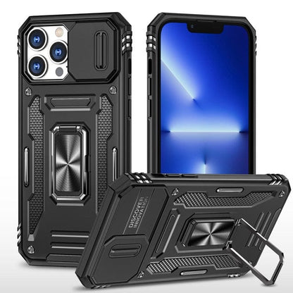 Magnetic Phone Case With Kickstand & Camera Cover - Black