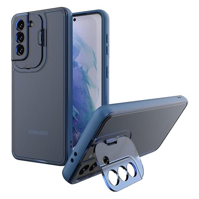 Shockproof Camera Kickstand Case For Samsung Galaxy - Transparent Blue
