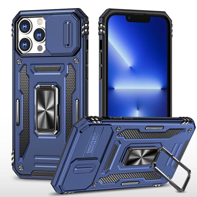 Magnetic Phone Case With Kickstand & Camera Cover - Dark Blue