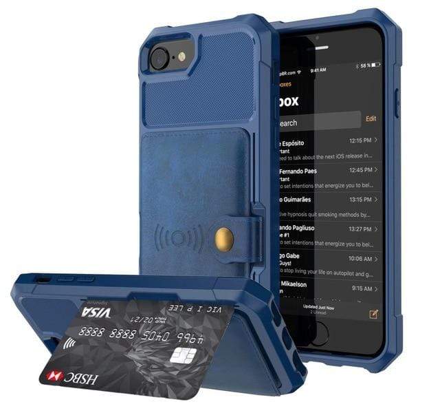 Magnetic Leather Phone Wallet Case - Blue