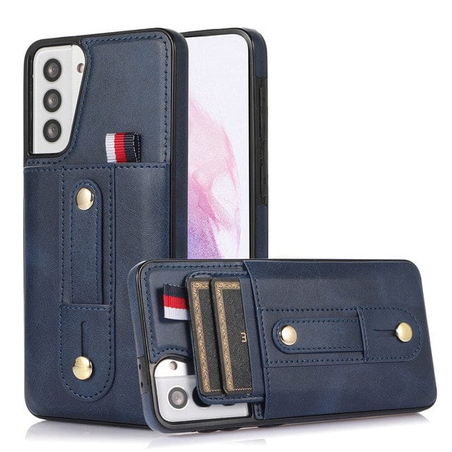 Leather Card Holder Case For Samsung Galaxy S - Blue