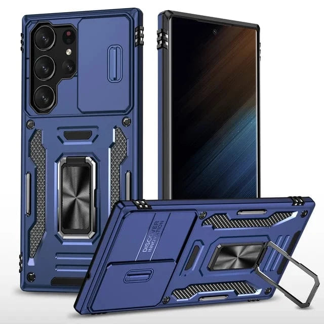 Magnetic Case With Kickstand & Camera Cover For Samsung S Series - Navy Blue