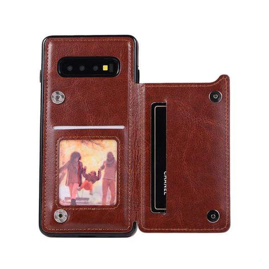 Leather Wallet Case For Samsung Galaxy S - Brown