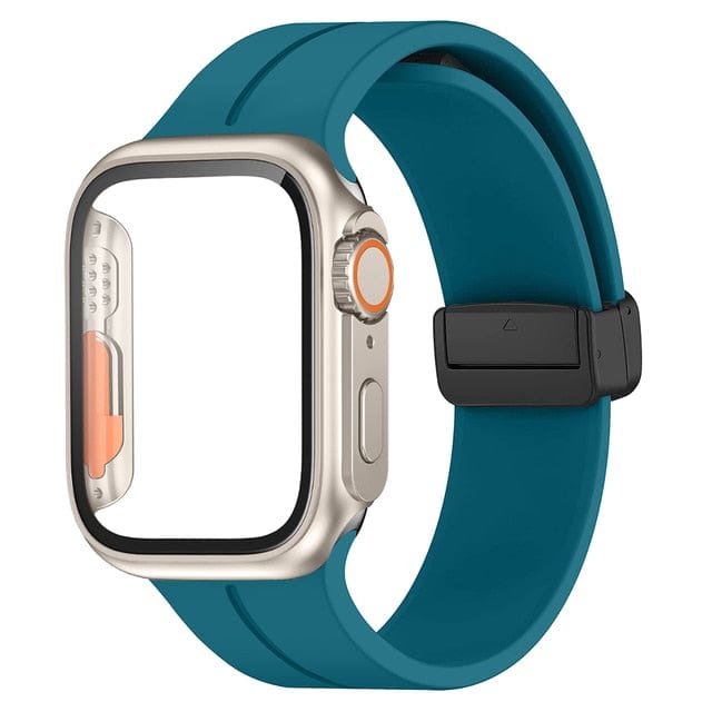 Magnetic Buckle Sports Watch Band With Case - Dark Blue
