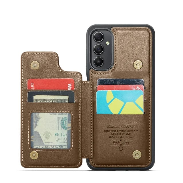RFID Flip Leather Wallet Case For Samsung A Series - Brown