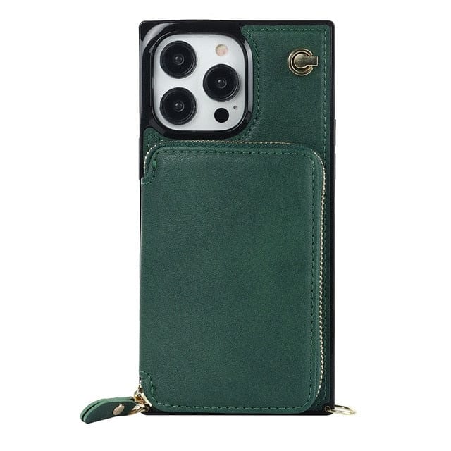 Leather Wallet Phone Case With Lanyard - Emerald