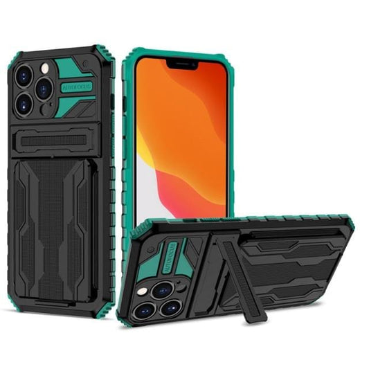 Shockproof Card Holder Phone Case With Kickstand - Green
