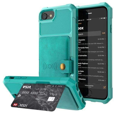 Magnetic Leather Phone Wallet Case - Green