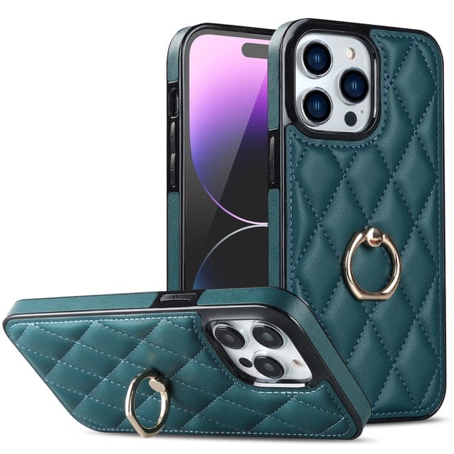 Classic Leather Phone Case With Ring Grip - Green