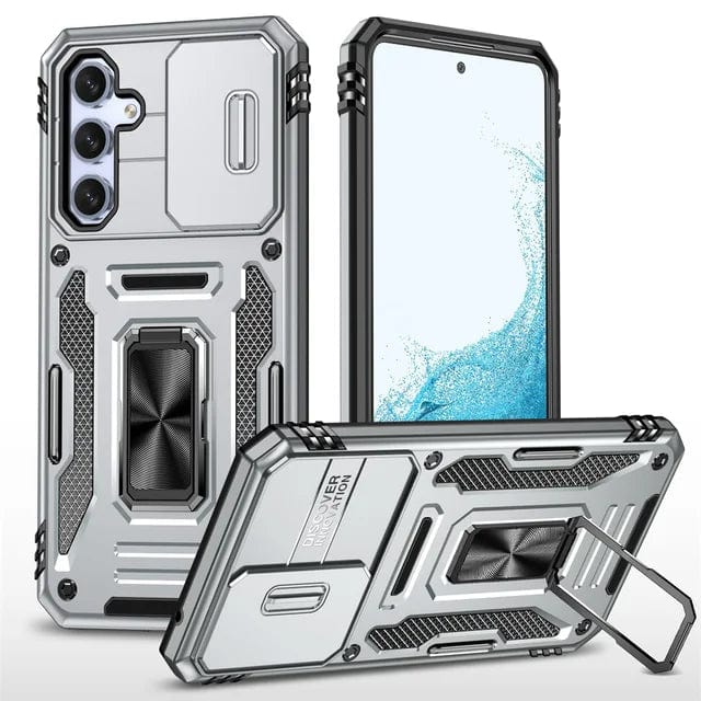 Magnetic Case With Kickstand & Camera Cover For Samsung A Series - Silver