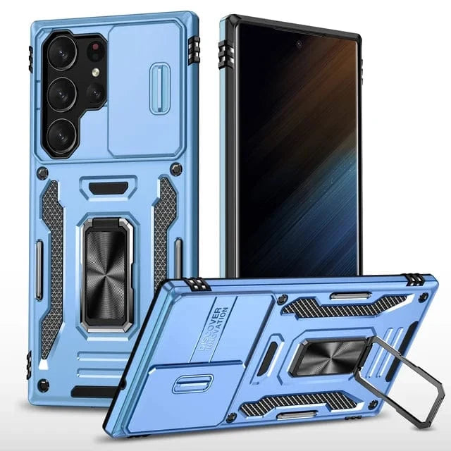 Magnetic Case With Kickstand & Camera Cover For Samsung S Series - Light Blue