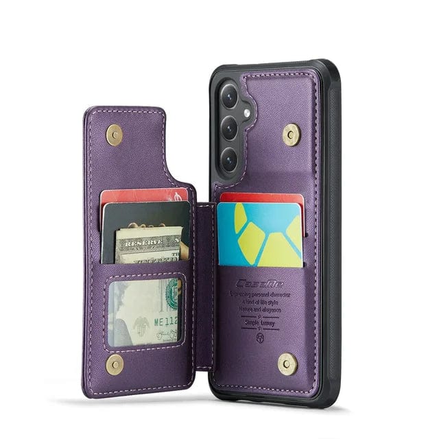 RFID Flip Leather Wallet Case For Samsung Galaxy - Purple