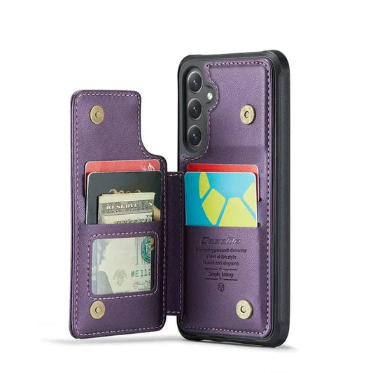 RFID Flip Leather Wallet Case For Samsung Galaxy - Purple