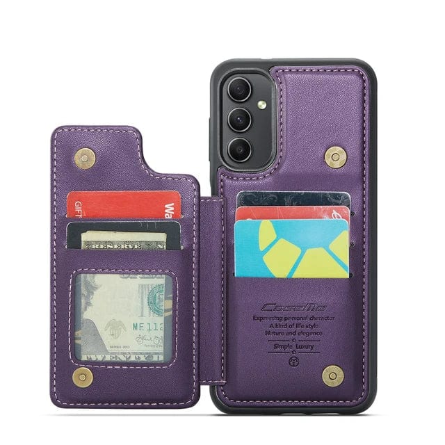 RFID Flip Leather Wallet Case For Samsung A Series - Purple