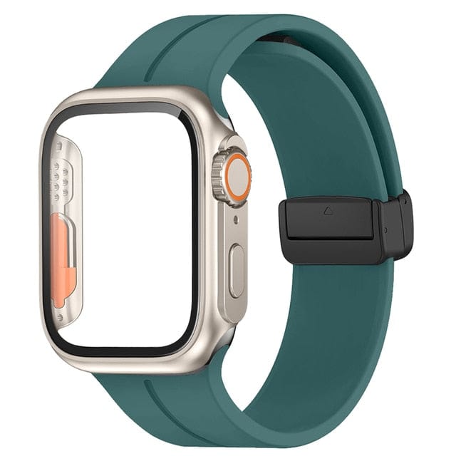 Magnetic Buckle Sports Watch Band With Case - Pine Green
