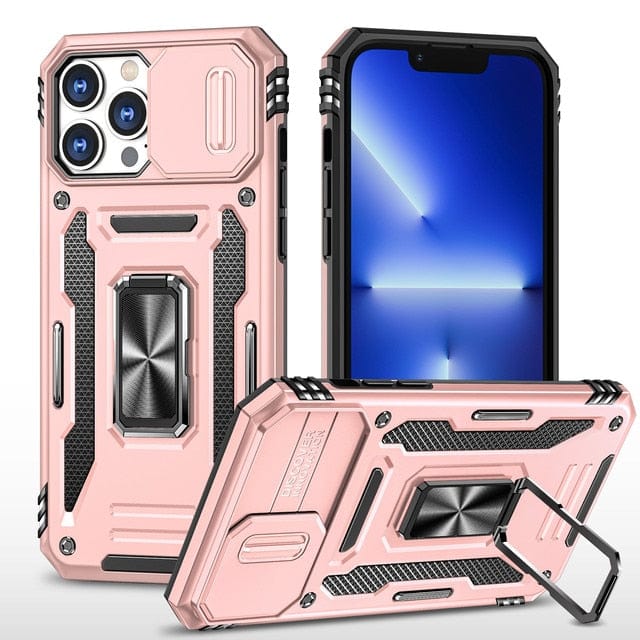 Magnetic Phone Case With Kickstand & Camera Cover - Pink