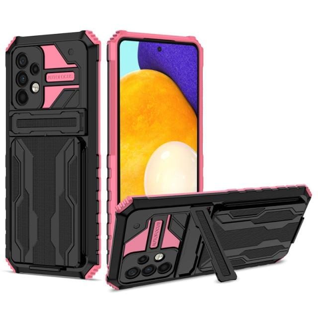 Shockproof Card Holder Case With Kickstand For Samsung A Series - Pink