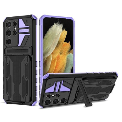 Shockproof Card Holder Case With Kickstand For Samsung Galaxy - Purple