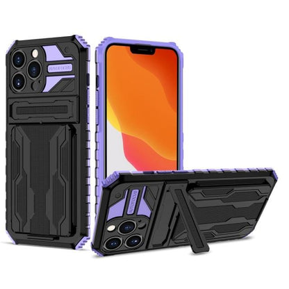 Shockproof Card Holder Phone Case With Kickstand - Purple