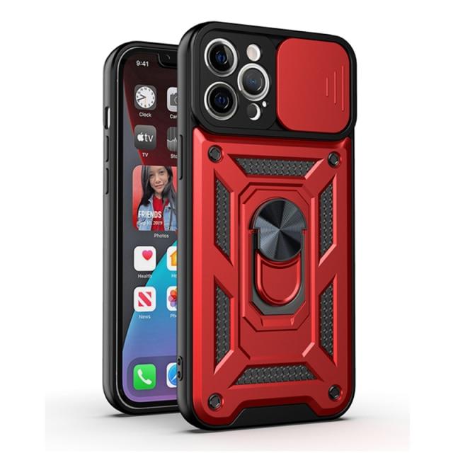 Magnetic Shockproof Phone Case With Camera Cover - Red
