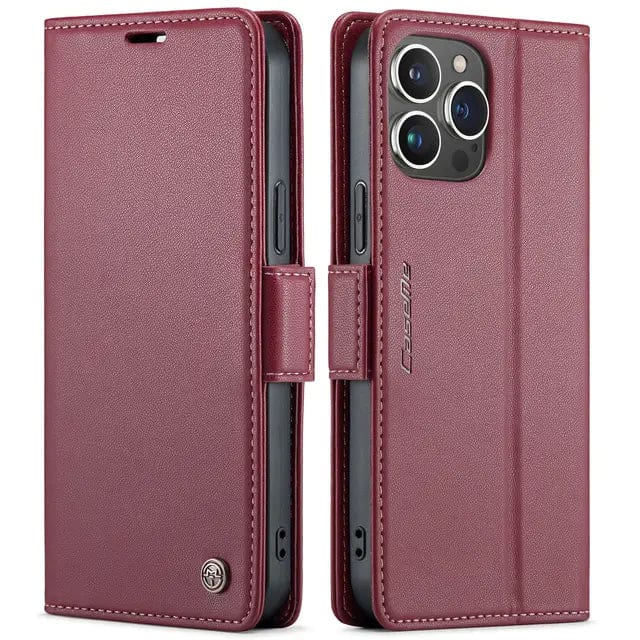 RFID Leather Card Holder Phone Case - Wine Red