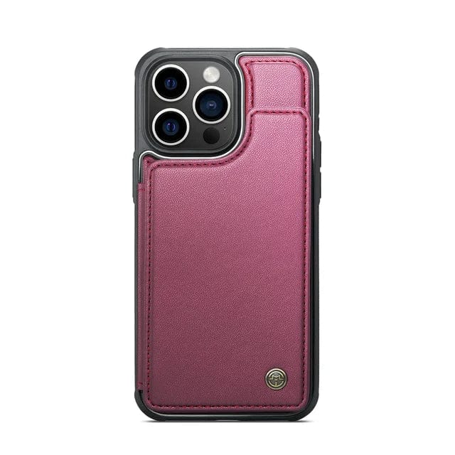 RFID Flip Leather Wallet Phone Case - Wine Red