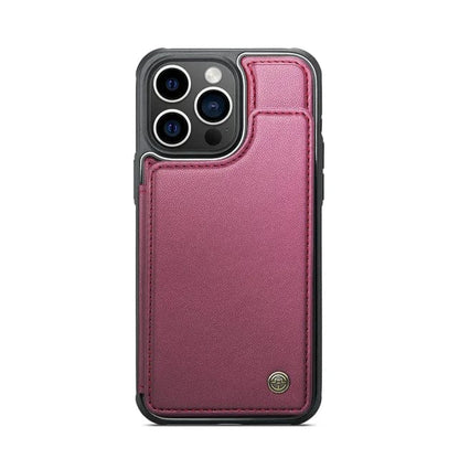 RFID Flip Leather Wallet Phone Case - Wine Red