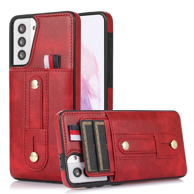 Leather Card Holder Case For Samsung Galaxy S - Red