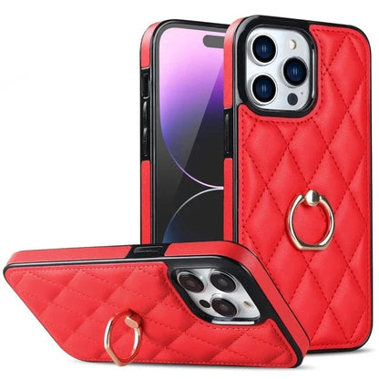Classic Leather Case With Ring Grip For Samsung - Red
