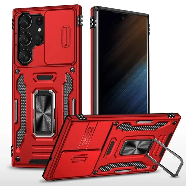 Magnetic Case With Kickstand & Camera Cover For Samsung S Series - Red