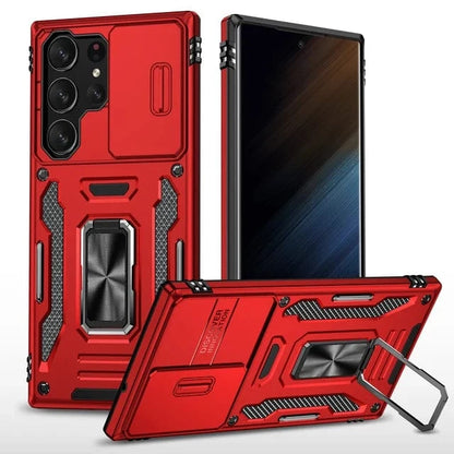 Magnetic Case With Kickstand & Camera Cover For Samsung S Series - Red