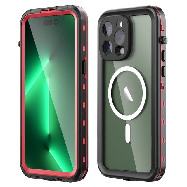 Waterproof Phone Case With Magnetic Charging - Red