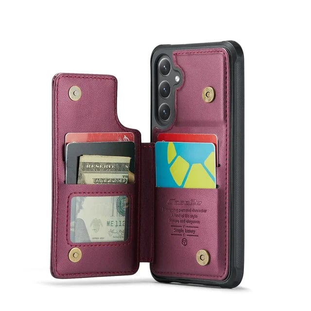 RFID Flip Leather Wallet Case For Samsung Galaxy - Red