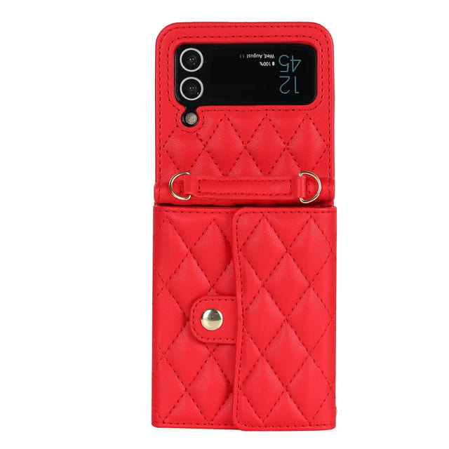 Crossbody Leather Wallet Case For Samsung Z Flip - Red