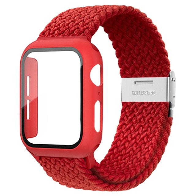 Braided Loop Watch Band With Case - Red