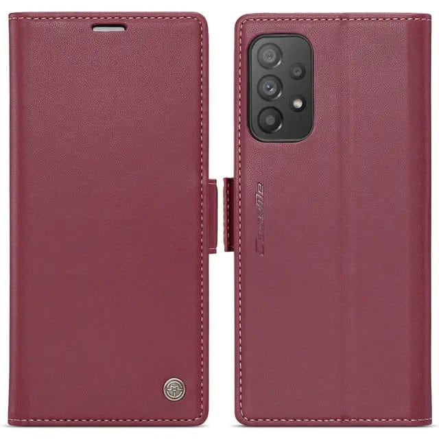 RFID Leather Card Holder Case For Samsung A Series - Wine Red