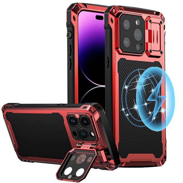 Heavy Duty Phone Case With Magnetic Charging - Red
