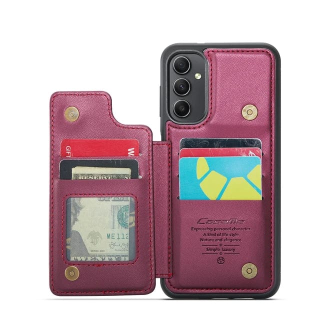 RFID Flip Leather Wallet Case For Samsung A Series - Red