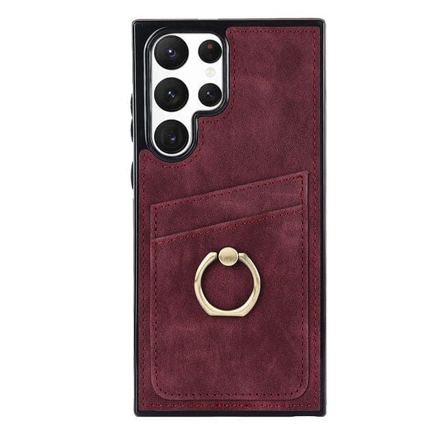Matte Leather Cardholder Case For Samsung Galaxy - Red