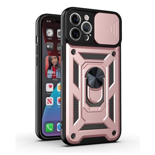 Magnetic Shockproof Phone Case With Camera Cover - Rose Gold